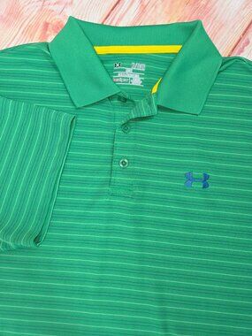 Under Armour Mens HeatGear Loose Fit Green Striped Polo XL